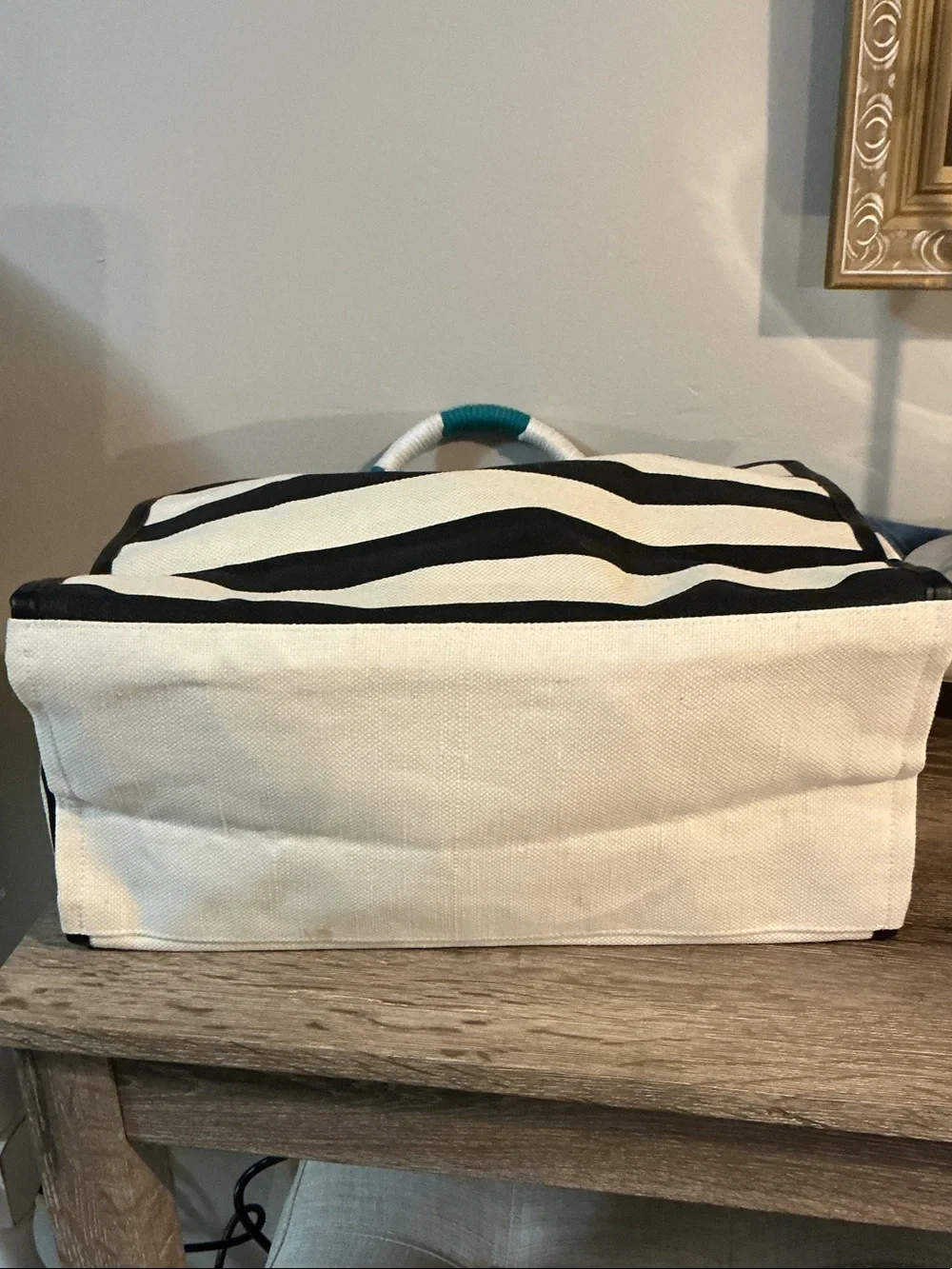 Victoria's Secret NWT Sea Sand Sun Cream Canvas Tote Wrapped Handles 16x12x8 - Picture 5 of 6
